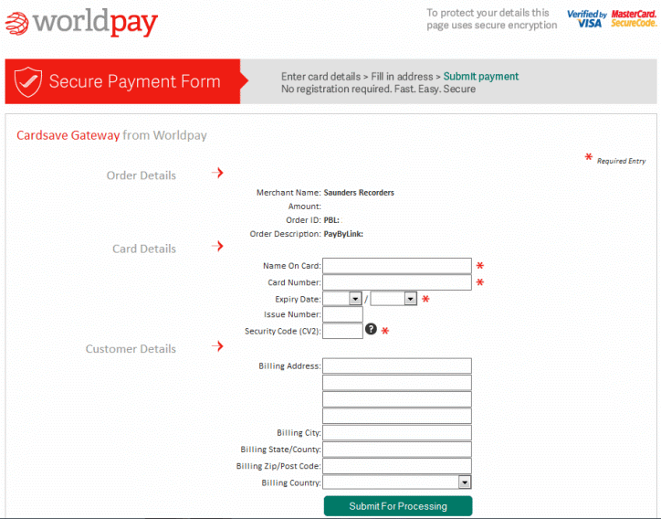 Image of payment page.